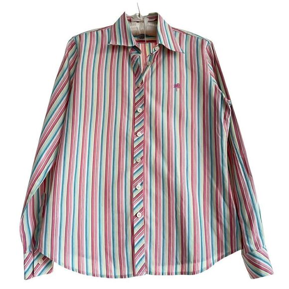 Vintage Lilly Pulitzer Pastel Striped Long Sleeve Button Down Cotton Blouse 6 - Picture 1 of 6